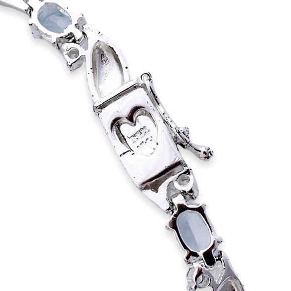 Vintage Sky Blue Topaz Sterling Silver Tennis Bracelet Light Blue Oval Gemstone - Picture 4 of 4